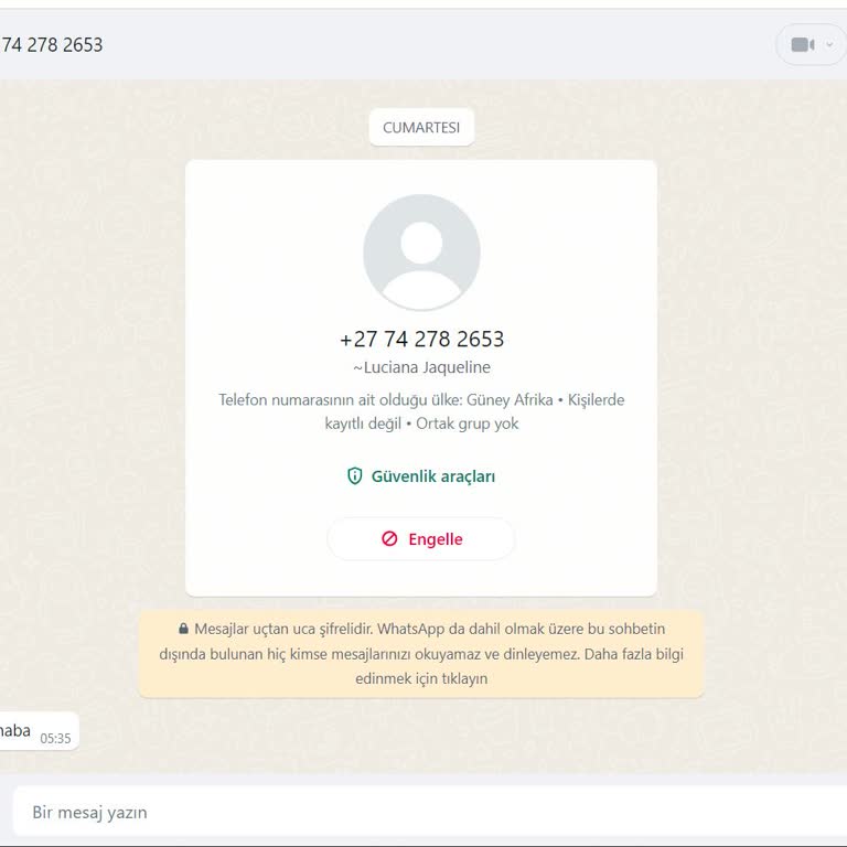 WhatsApp +27 Ülke Kodlu Numaradan Gelen Mesaj!