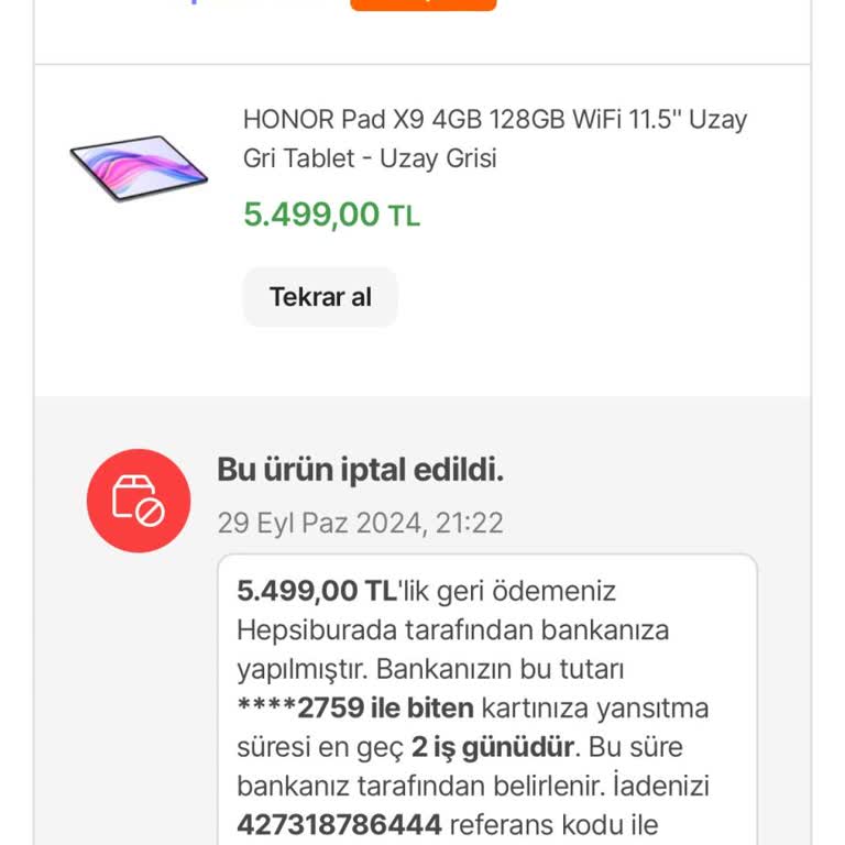 Hepsiburada Bilgim Dışında Ürünün İptal Edilmesi