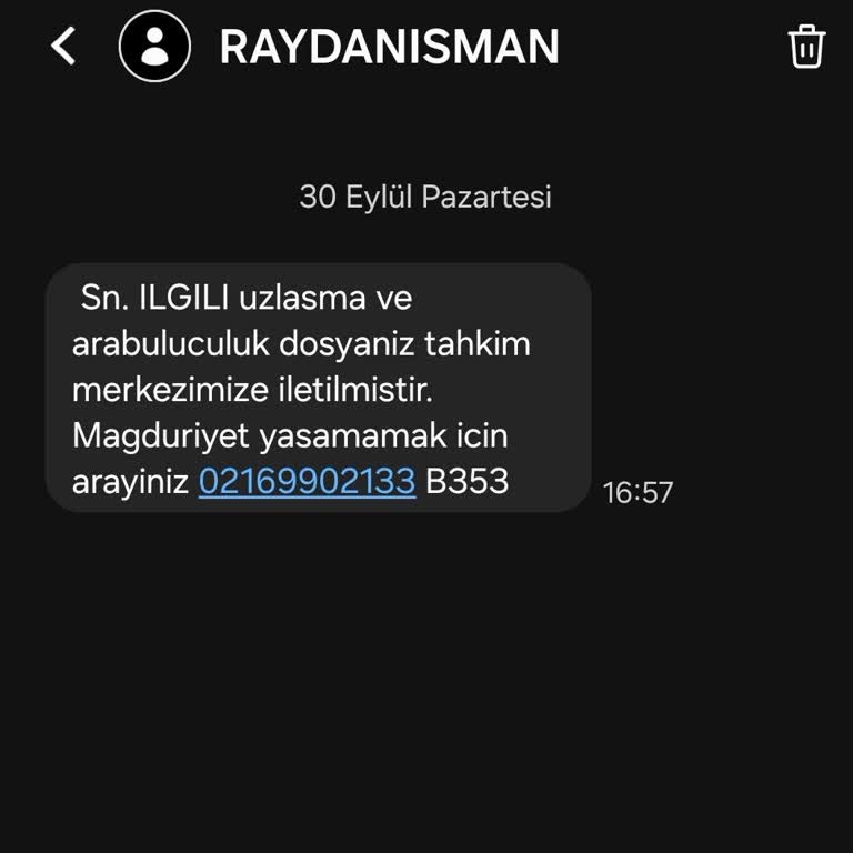 Raydanısman Uzlaşma Arabuluculuk Dosyası Mesajı