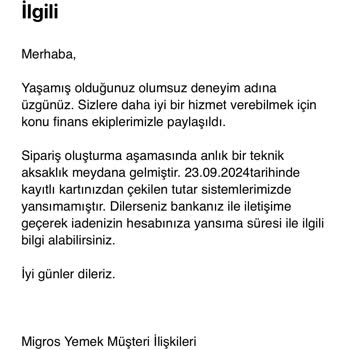Migros Yemek Karttan 2 Kere Çekim Yaptı Paramı Vermiyor!