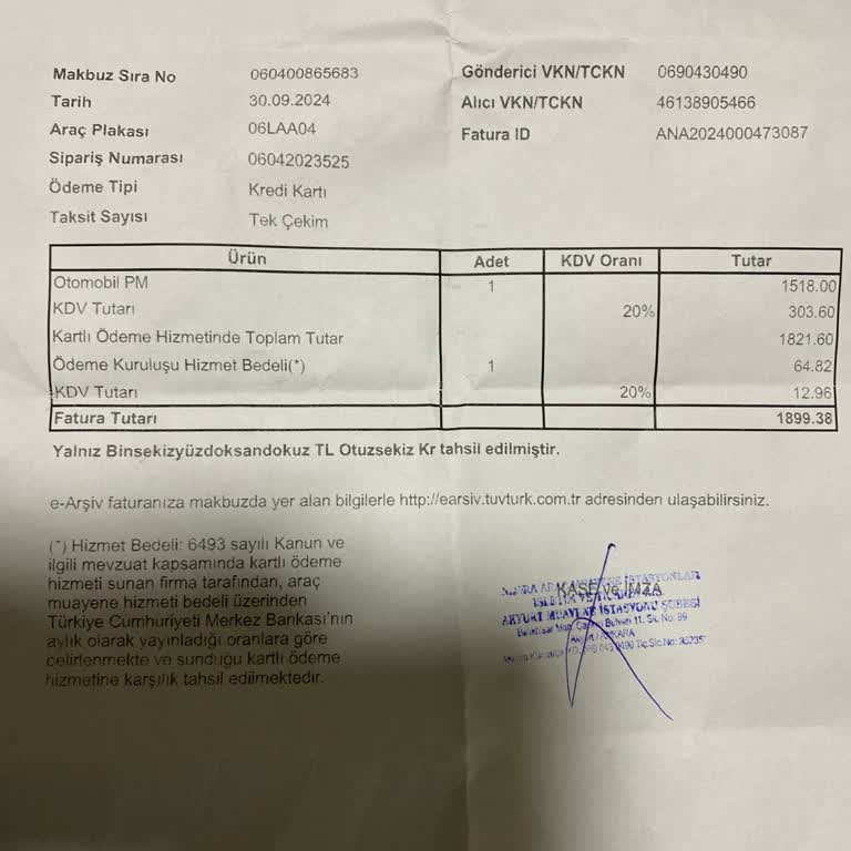 Tüvtürk Araç Muayene İstasyonlarında Kart İle Ödeme Yapana Fark Ve KDV