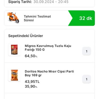 Migros Hemen Müşteriyi Oyalıyor Sipariş Gönderimi Yapmıyor.