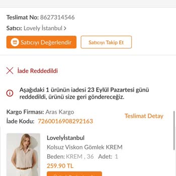 Trendyol Lovely İstanbul Satıcısının Yamuk Ürüne İade Reddi