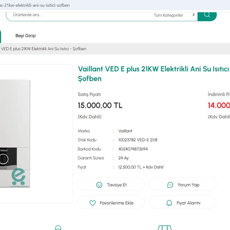 Vaillant Ani Su Isıtıcı