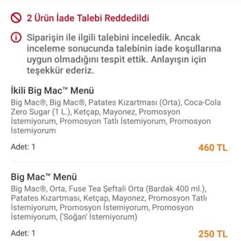 Trendyol Yemek Yanlış Ürün Ve İade Sorunu