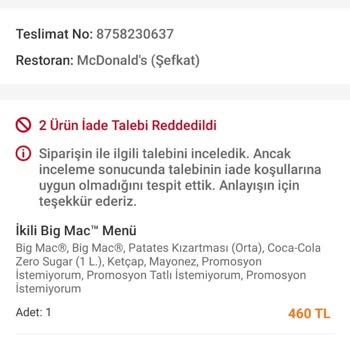 Trendyol Yemek Yanlış Ürün Ve İade Sorunu