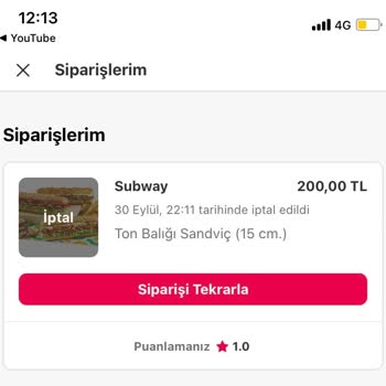Yemeksepeti Sipariş İptali İadesi Yapılmıyor