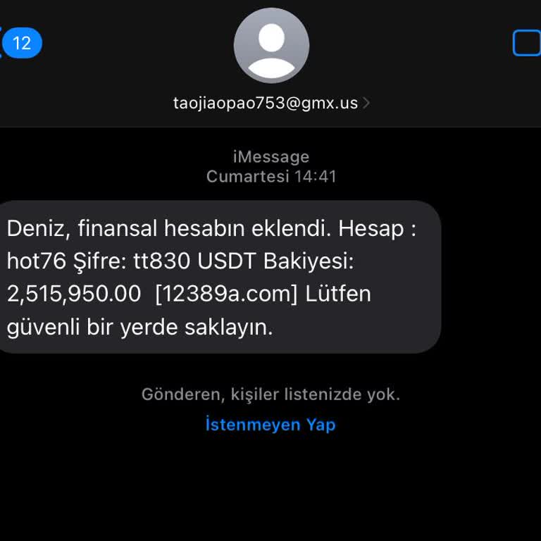 12389a.com Finansal Hesabın Eklendi Mesajı