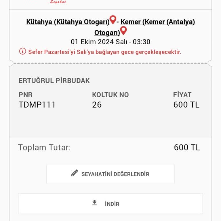 Obilet Yanlış Bilgi Girilmiş