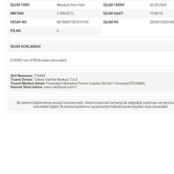 VakıfBank ATM Parama El Koydu Geri Tamamını İade Etmedi Mağdur Olduk