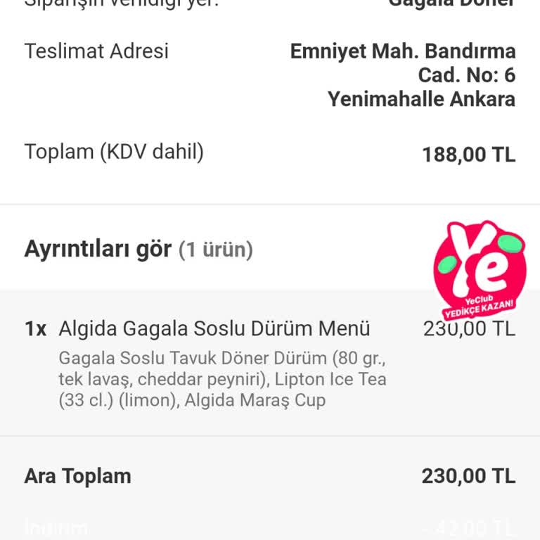 Gagala Döner Eksik Ve Hatalı Sipariş