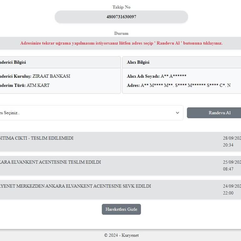 Ziraat Bankası'nın Kurye Firmasına Verdiği Ürünüm