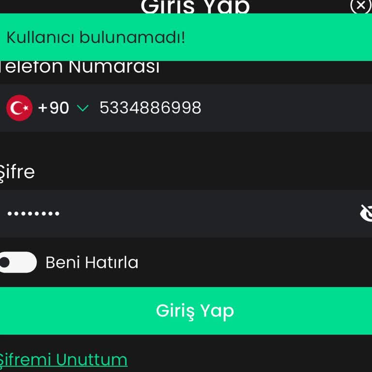 Bitay Uygulaması Kullanıcı Bulunamamakta Diyor