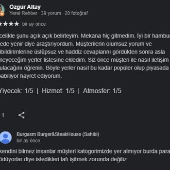 Burgasm Burger & Steakhouse Üslupsuz Cevaplar Veren Burgerci