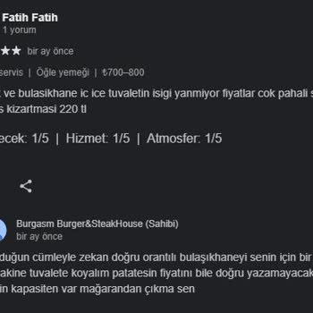 Burgasm Burger & Steakhouse Üslupsuz Cevaplar Veren Burgerci