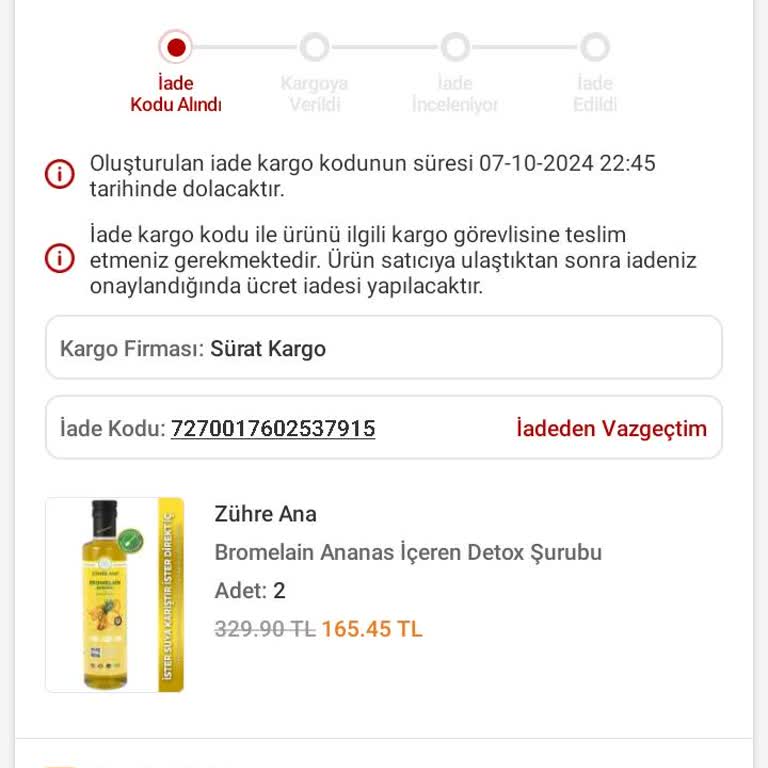 Trendyol Yanlış Kargolama Yaptığı Urunu İptal Etmiyor