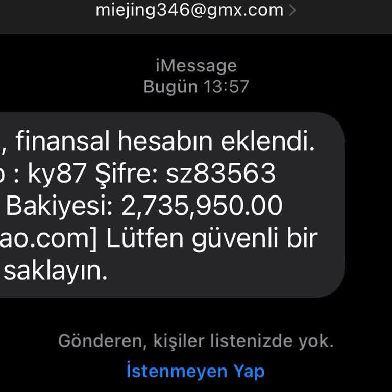 Bilgim Dışında "Finansal Hesabın Eklendi" Mesajı!
