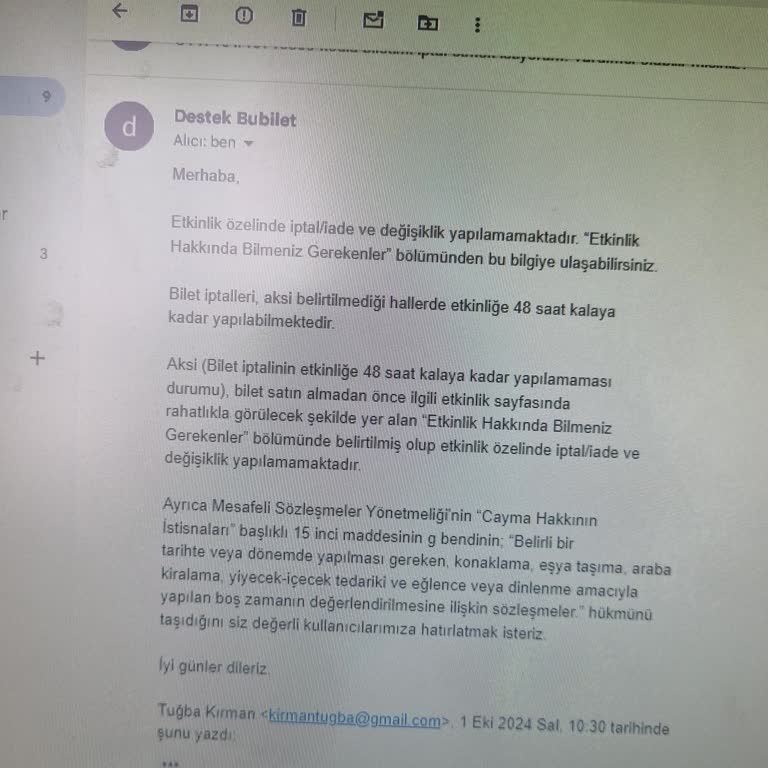 Bubilet Konser Bileti İptali