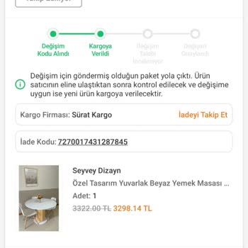 Sürat Kargo Hasarlı Ürünümün Değişimi Yapılmıyor