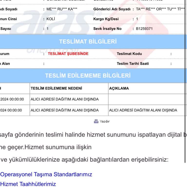 Aras Kargo Kargom 2 Gündür Şubede Olmasına Rağmen Elime Ulaşmadı