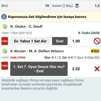 Nesine Tenis Maçında Haksız Oran Uygulaması