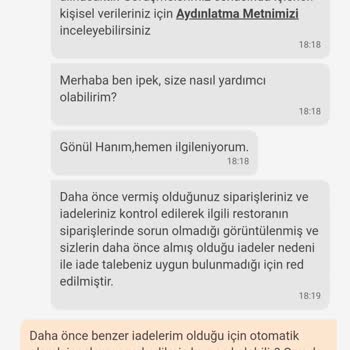Trendyol Yemek Trendyol GO İptal Edilen Siparişin İadesi Verilmiyor.