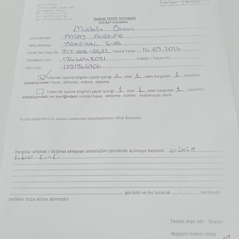 Sürat Kargo Hasarlı Kargo Teslimatı