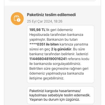 Hepsiburada Kargoda Hasar Alan Ürün Yeniden Gönderilmedi.