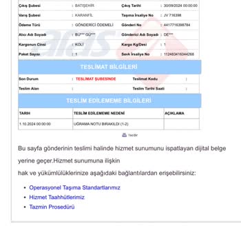 Aras Kargo İkitelli Gelmiş Yokmuşuz Dükkanda Vay Canına