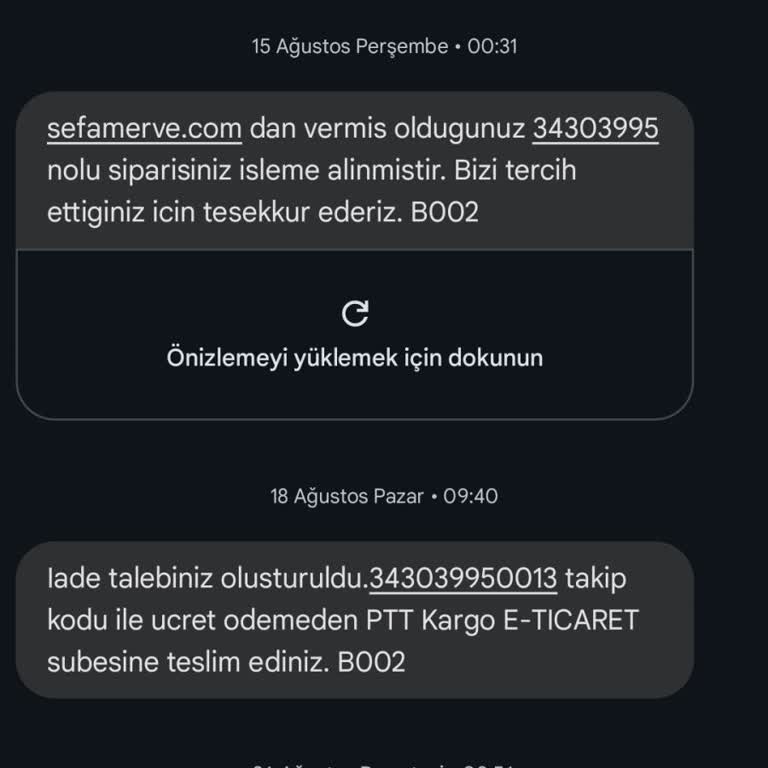 Sefamerve İade Edilen Ürünün Ücreti Sağlanmadı