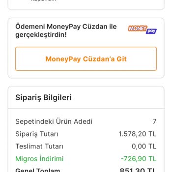 Migros Sanal Marketten Şikayetçiyim.
