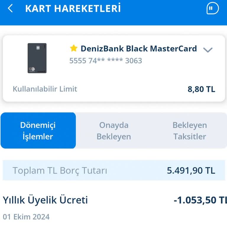 Denizbank Bilgim Dışında Kartımdan Çekilen Yıllık Kart Ücreti