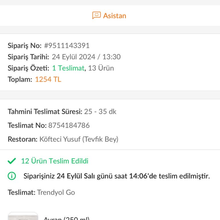 Trendyol Yemek Trendyol GO Eksik Gelen Sipariş Bildirimime Dönüş Yapmadı