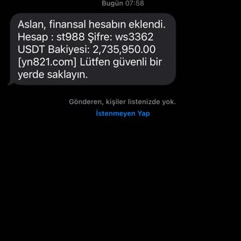 Finansal Hesabı Eklendi Mesajı