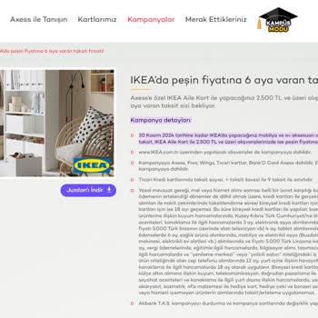 IKEA Alışverişimde Axess Kartıma Taksit Yapmıyor.