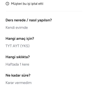 Armut.com'da İptal Edilen Türkçe Özel Ders Teklifi