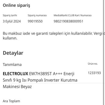 Media Markt'tan Aldığımız Kurutma Makinesinde Eksik Parça Sorunu