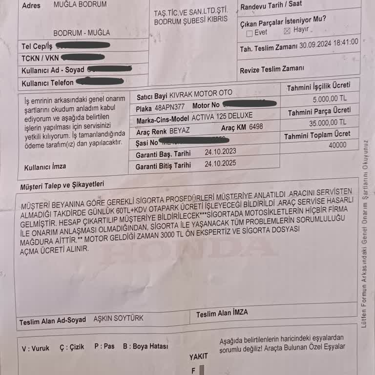 Honda Servisinde 3 Aydır Tamamlanmayan Motor Tamiri