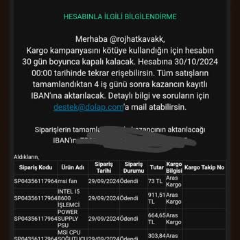 Dolap Uygulamasında Haksız Hesap Askıya Alınması ve Ürün İptali