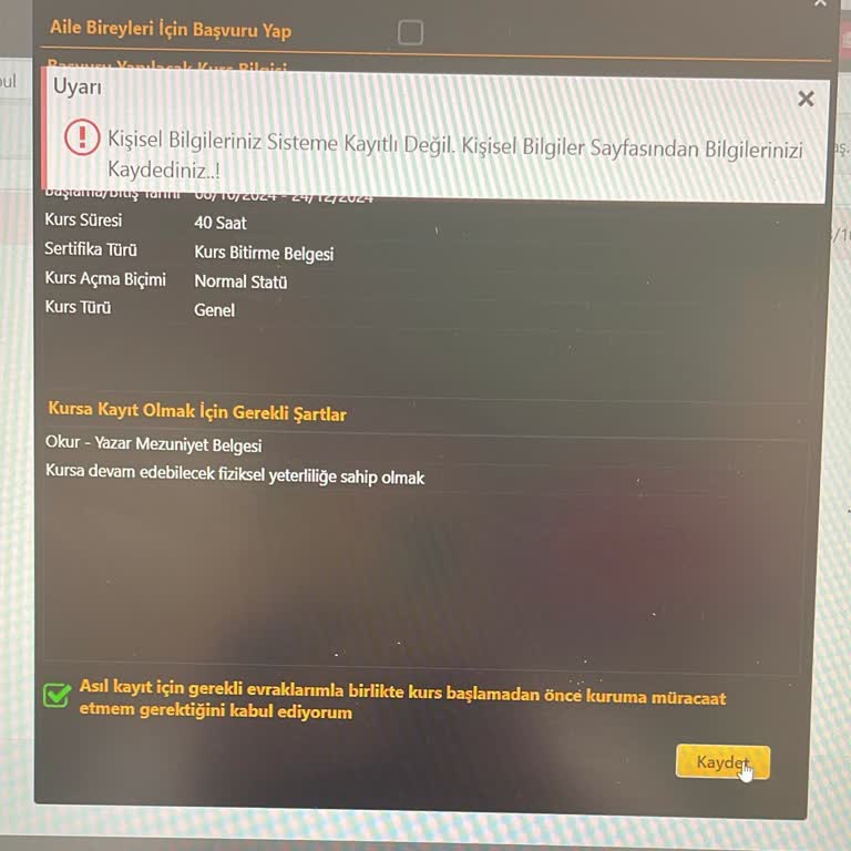 E-Yaygın Kayıt Sorunu: Kişisel Bilgiler Kaydedilemiyor