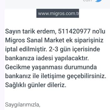 Migros Sanal Market Sipariş İptali ve Stok Sorunu
