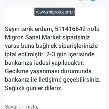 Migros Sanal Market Sipariş İptali ve Stok Sorunu