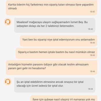 Trendyol Yemek Siparişinde İptal Sorunu ve Müşteri Hizmetleri Yetersizliği