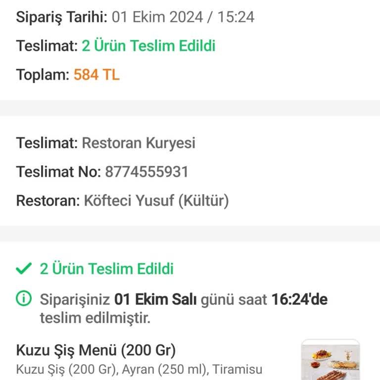 Teslim Edilmeyen Yemek Siparişi ve İade Sorunu