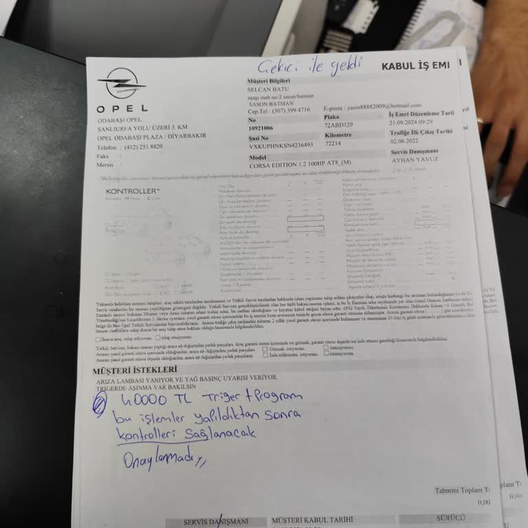 Opel Corsa'nın Triger Sorunu ve Diyarbakır Servisinin Yüksek Ücret Talebi