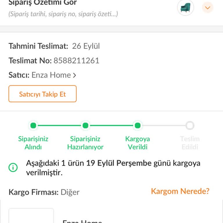 Trendyol ve Enza Home'dan Teslim Edilmeyen Sipariş