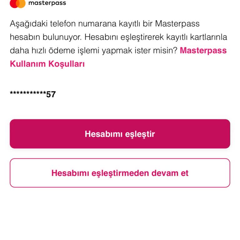 Yemeksepeti ve Masterpass Eşleşme Sorunu