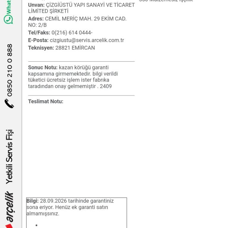 Garanti Kapsamı Dışında Kalan Yırtık Contanın Mağduriyeti