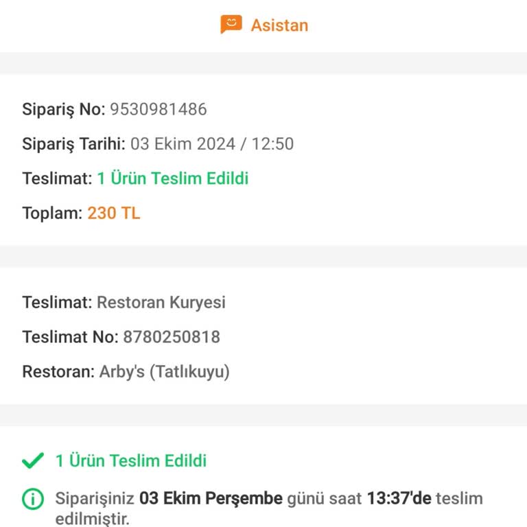 Trendyol Üzerinden Arbys Siparişleri Ulaşmıyor