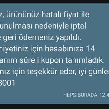 Hepsiburada'nın İptal Edilen Sipariş ve Sözünden Dönmesi